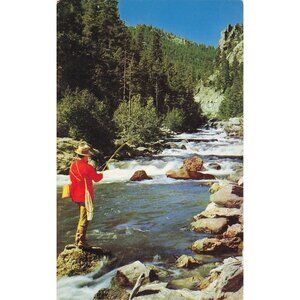 Postcard Fishing Midst Awe-inspiring Scenery Vintage Chrome Unposted 1939-1970s
